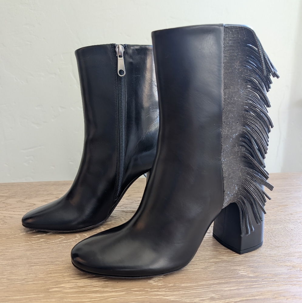 Brunello Cucinelli Monilli Fringe Boot, Black, Size 38.5